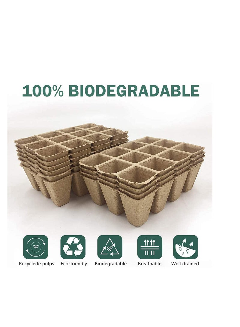 أواني الخث لبدء الزراعة، 10 قطع (120 خلية) صواني الشتلات للحديقة - 100% صديقة للبيئة وقابلة للتحلل مع ملصقات نباتات بلاستيكية إضافية - Image 2